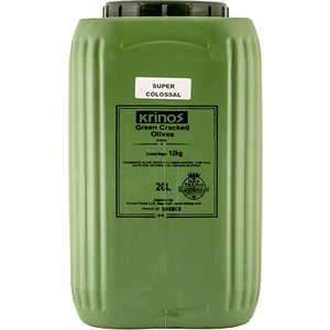 KRINOS Greek Green Cracked Olives - Super Colossal 12kg