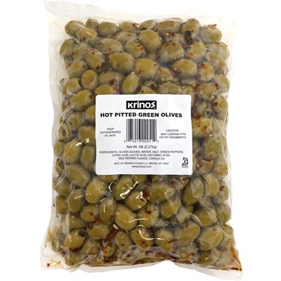 KRINOS Hot Pitted Green Olives 5lb