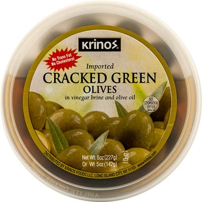 KRINOS Cracked Green Olives 8oz