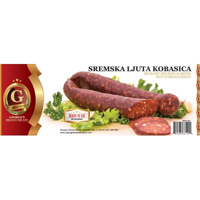 GEORGE'S Hot Pork Dry Sausage (Sremska Ljuta Kobasica) Appr 20lb GEORGE'S Hot Pork Dry Sausage (Sremska Ljuta Kobasica) Appr 20lb