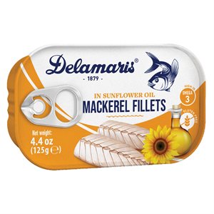 DELAMARIS Mackerel Fillets in Sunflower Oil 125g tin